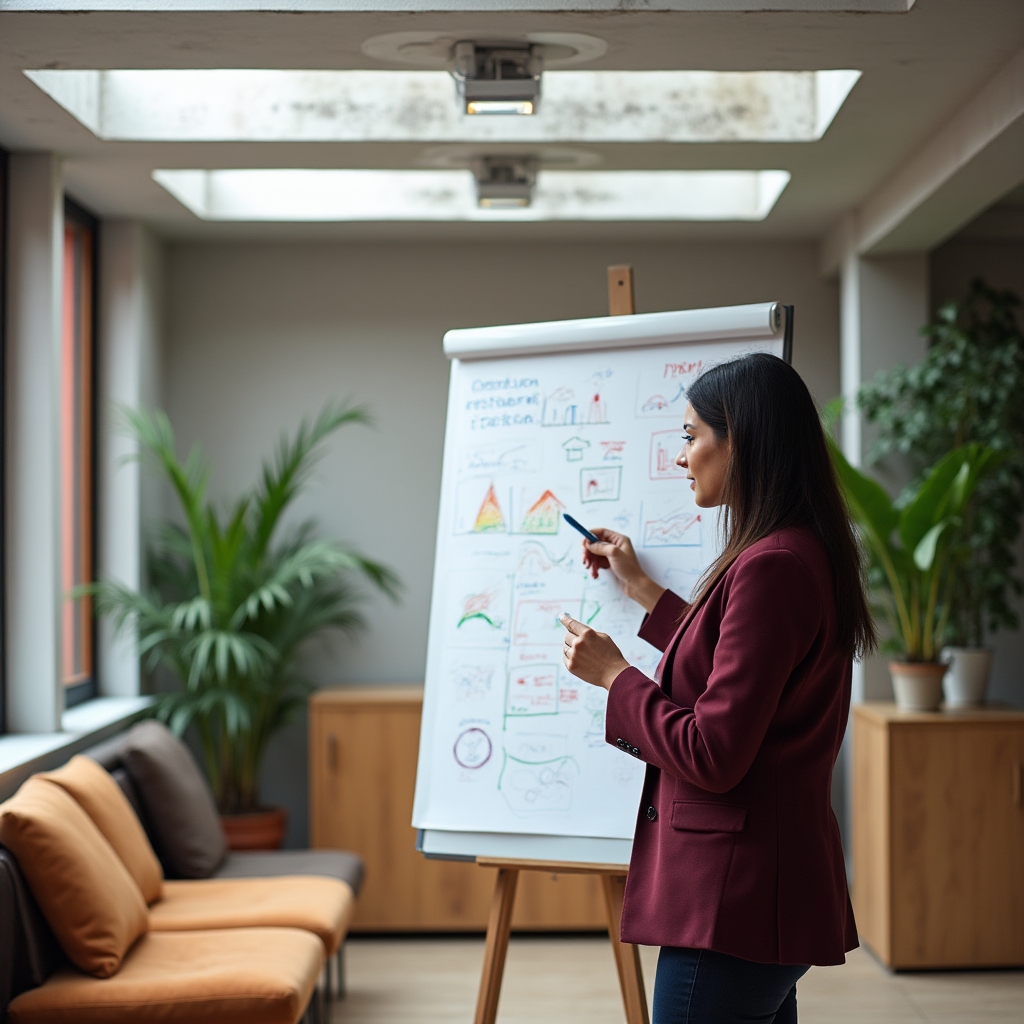 Strategia di leadership su lavagna in spazio collaborativo